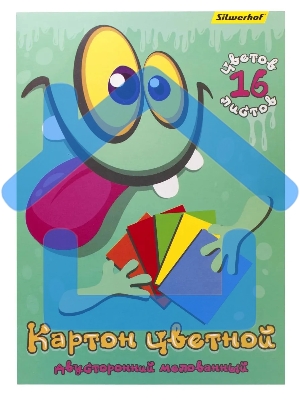 Картон цветной Silwerhof двусторонный мелованный, 16л. 16цв. A4 Монстрики папка