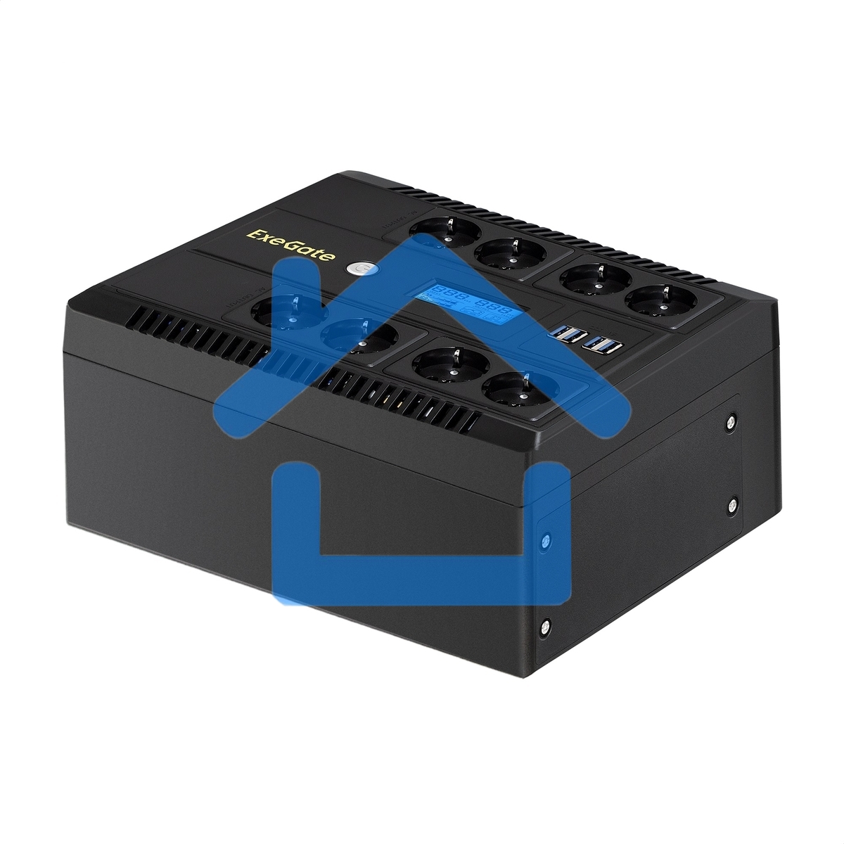 Источник бесперебойного питания ExeGate NEO Smart BU-600.LCD.AVR.5SH 600VA/360W, цветной LCD-дисплей, AVR, 5*Schuko, черный