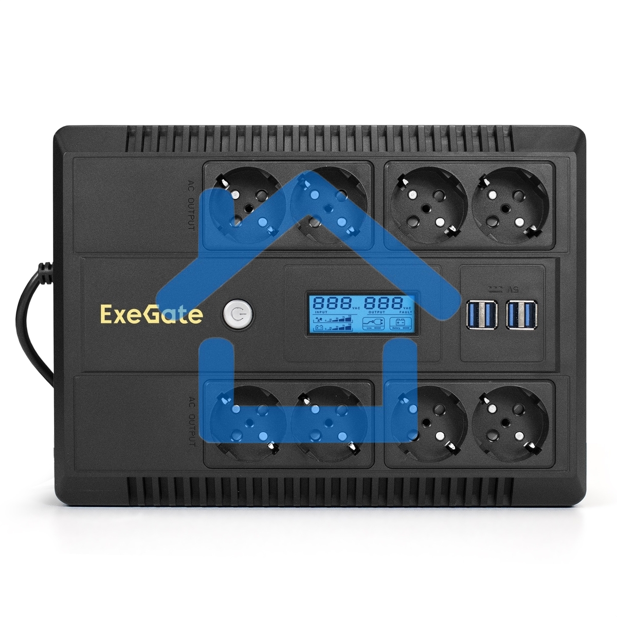 Источник бесперебойного питания ExeGate NEO Smart BU-600.LCD.AVR.5SH 600VA/360W, цветной LCD-дисплей, AVR, 5*Schuko, черный