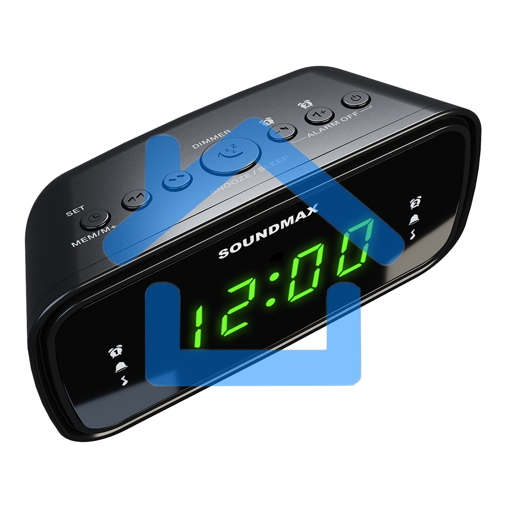 Радиочасы с будильником SOUNDMAX SM-1588 (черный c зеленым)