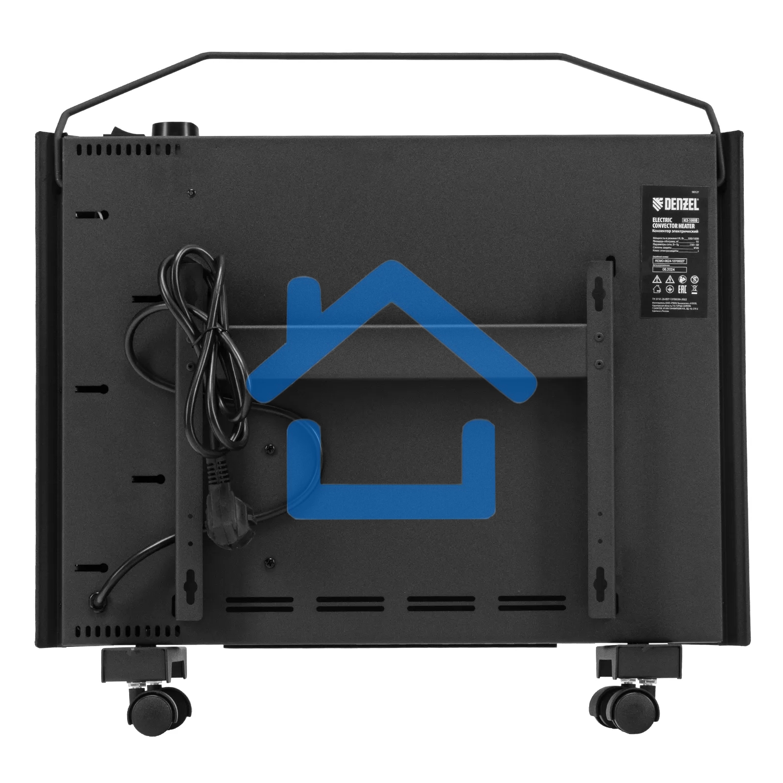 Конвектор Denzel XCE-1000B черный, 1000 Вт, 15 м2, термостат