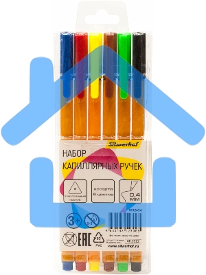 Набор ручек капиллярных Silwerhof, ассорти чернила, индивидуальный пакет с европодвесом (6шт) игловидный пишущий наконечник, линия 0.4мм, треугольная
