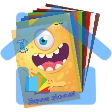 Картон цветной Silwerhof односторонний 8л. 8цв. A4 Монстрики 230г/м2 1диз. обл., мелованный, картон папка