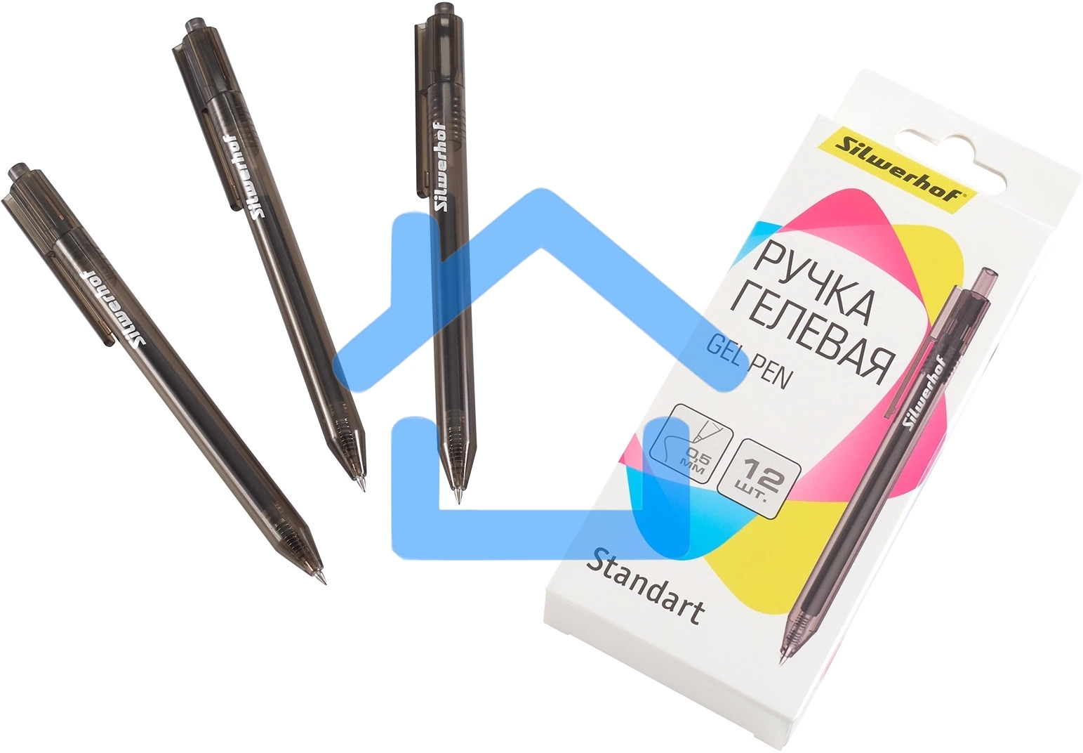 Набор ручек гелевых автоматическая Silwerhof NG Standart, d=0.5мм, черные чернила, коробка картонная (12шт)