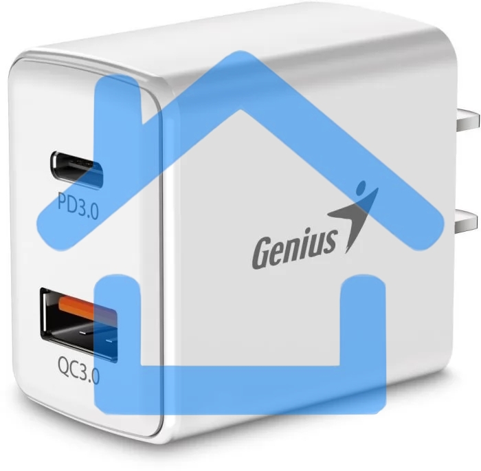 Адаптер Genius PD-20AC. Мощность 20Вт. Совместимость (порт USB-C и порт USB-A)