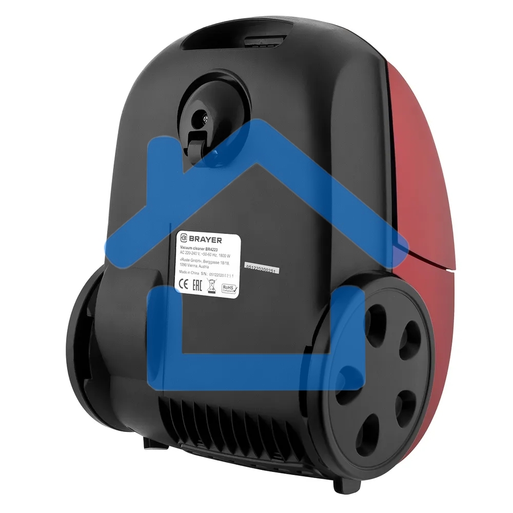 Пылесос BRAYER BR4223 черный/красный, 380/1800 Вт, уборка сухая, пылесборник мешок 2.5 л
