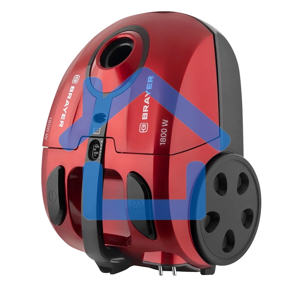 Пылесос BRAYER BR4223 черный/красный, 380/1800 Вт, уборка сухая, пылесборник мешок 2.5 л
