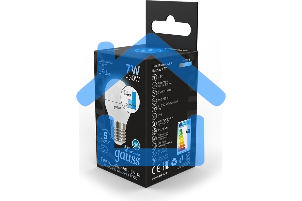 Лампа светодиодная Gauss LED Globe 7Вт E27 4100К step dimmable (диммир.) 105102207-S