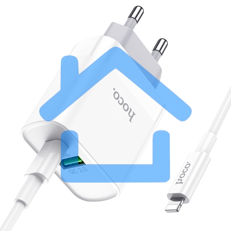 Сетевое зарядное устройство HOCO (6931474740526) C80A RAPIDO PD+QC3.0 + кабель 8PIN-TYPE-C белый