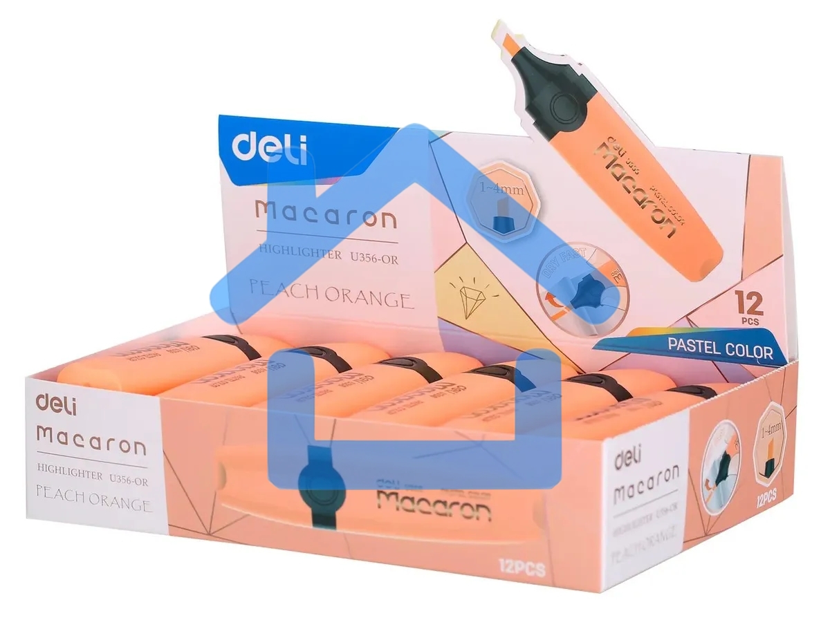 Текстовыделитель Deli EU356-OR Macaron, скошенный пишущий наконечник, 1-5мм, персиковый