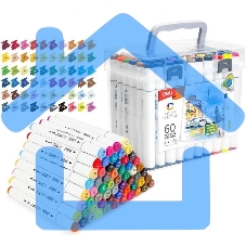 Набор маркеров для скетчинга Deli E70803-60 Color Emotion 11мм, 150мм, трехгранный корпус, двойной пишущий наконечник, 1-7мм, 60 цветов, ассорти, пластиковая коробка (60шт.)