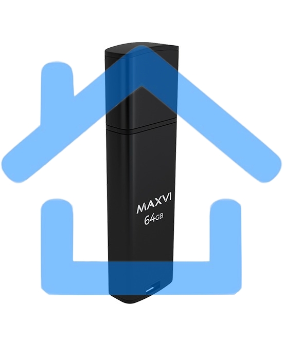 Флешка USB R/W Maxvi MP2 64Gb USB 2.0 black, монолит с колпачком, ABS пластик + металл