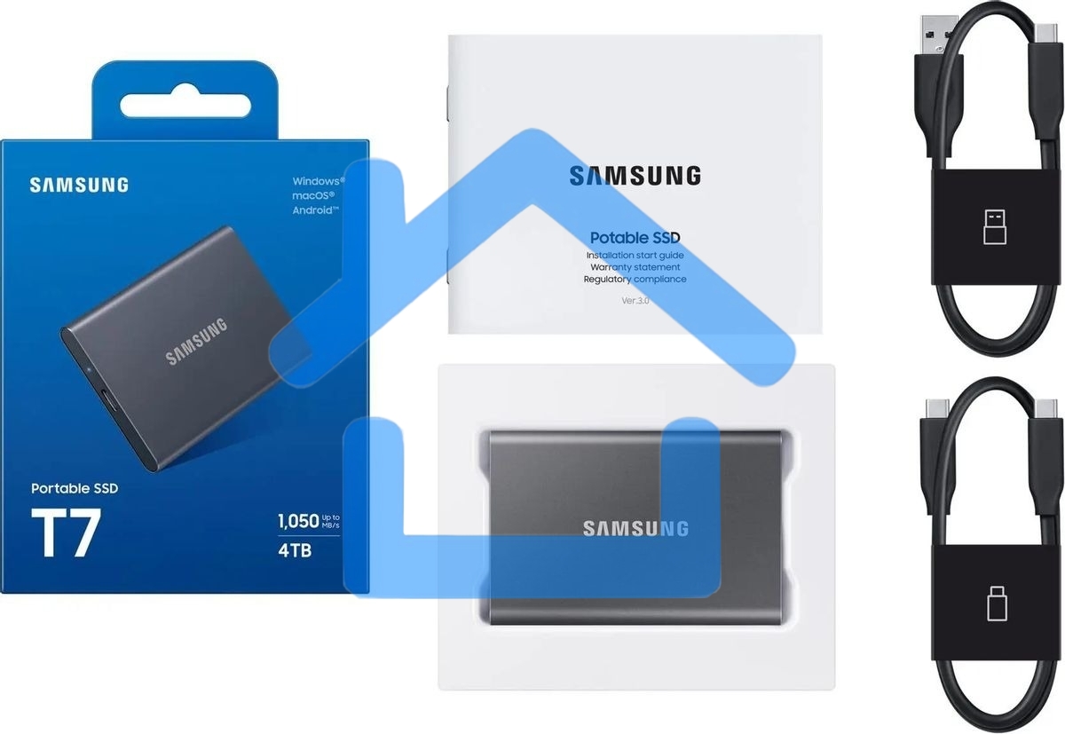 Твердотельный диск Samsung T7 Shield MU-PC2T0K серый титан, 4TB 3D NAND TLC, USB 3.2 Type-C R/W - 1050/1000 MB/s