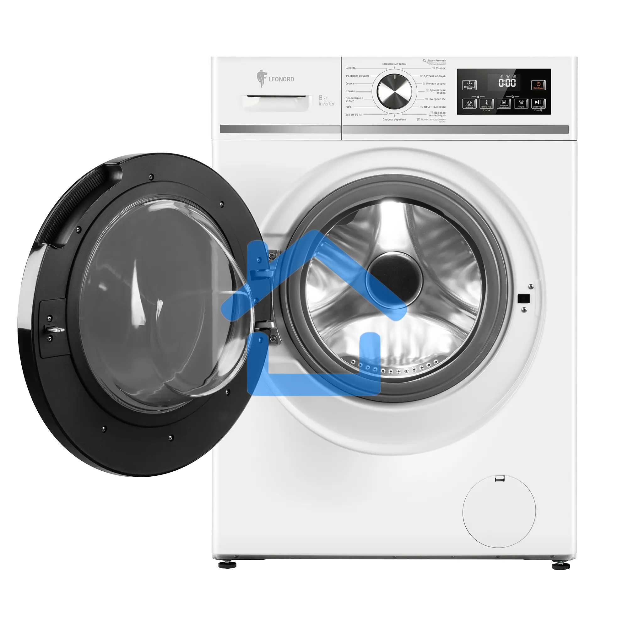 Стиральная машина с сушкой LEONORD LWM-103812D (109591) белая, загрузка фронтальная 8кг, 1200 об/мин., класс: B