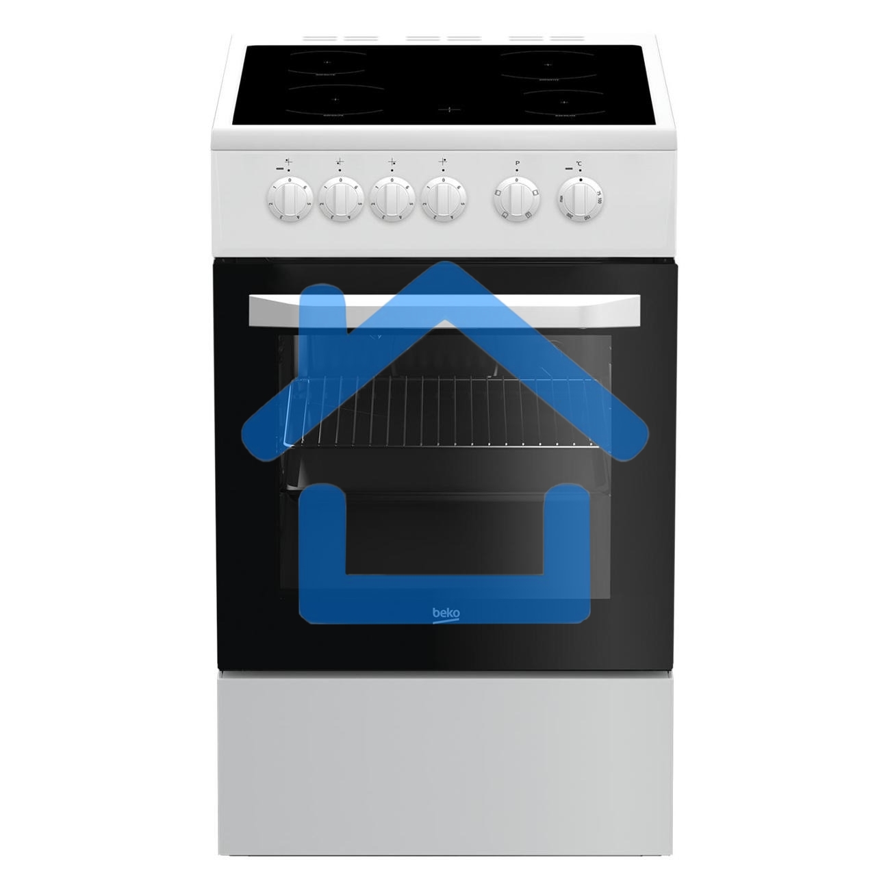 Плита электрическая Beko FFSS57001W белый, конфорок 4 шт, духовка 60 л, 50 см x 85 см x 60 см