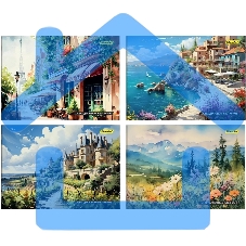 Альбом для рисования Silwerhof 20л. A4 Акварельные пейзажи 4 дизайна, картон скрепка