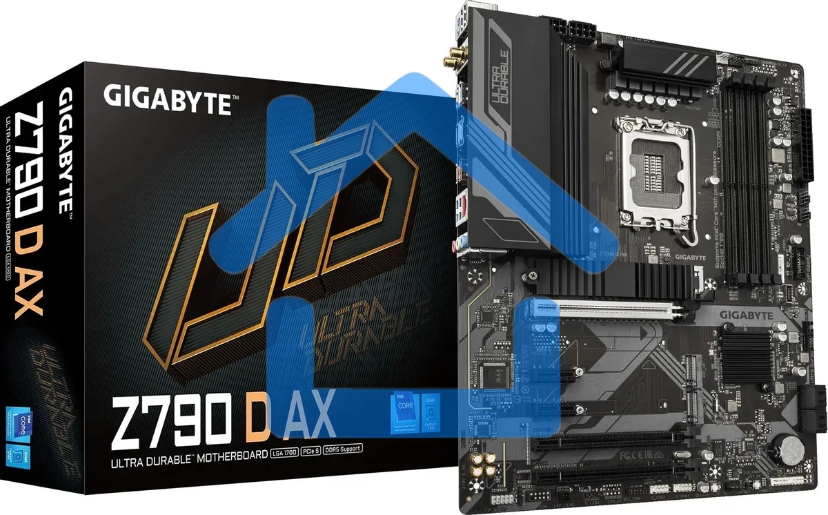Материнская плата Gigabyte Z790 D AX, LGA 1700, Intel Z790, 4xDDR5, 4xSATA, 3xM.2, 1xPCI-E 5.0 x16, 1xPCI-E 4.0 x4, 2xPCI-E 3.0 x1, 1xHDMI, 1xDP, 1x 2.5Gb LAN, 4xUSB-A 3.2 Gen 1, 1xUSB-A 3.2 Gen 2, 2xUSB-A 2.0, 1xUSB-C 3.2 Gen 2, 3x3.5 мм, 7.1, ATX