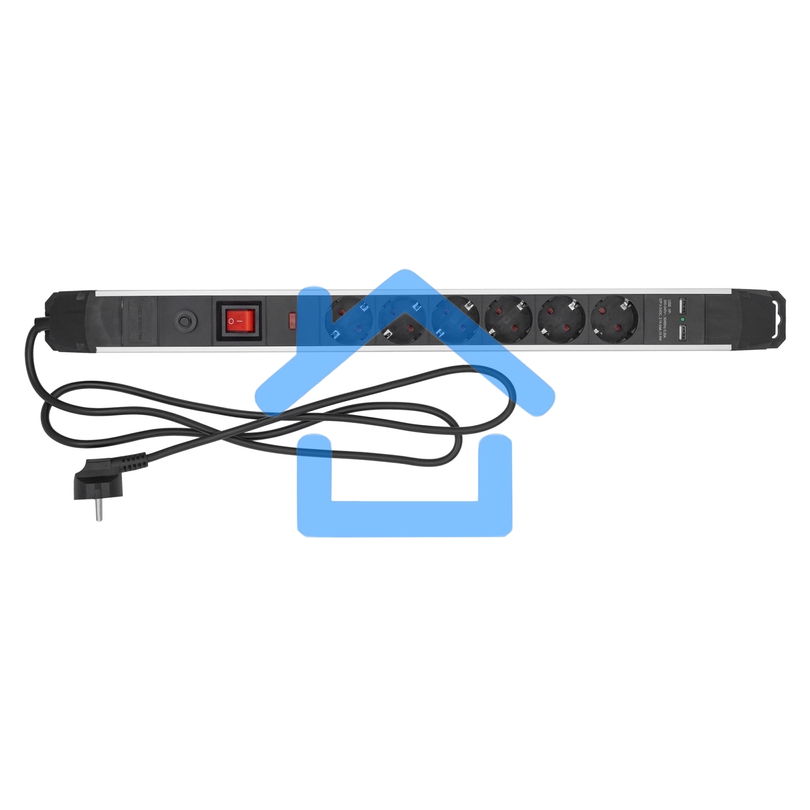 Сетевой фильтр СТАРТ SP 6x1 ZDVT 2USB, 6 розеток, до 16А, 1.5м, с заземлением, кнопка включения, алюминиевый корпус, защитные шторки, черный