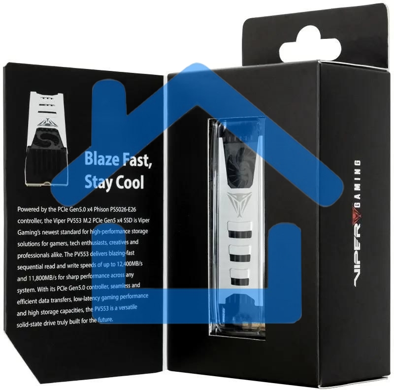 Накопитель SSD Patriot PV553, 4Tb, PCIe 5.0 x4, M.2 2280, NVMe, R/W 12400/11800, с активным охлаждением