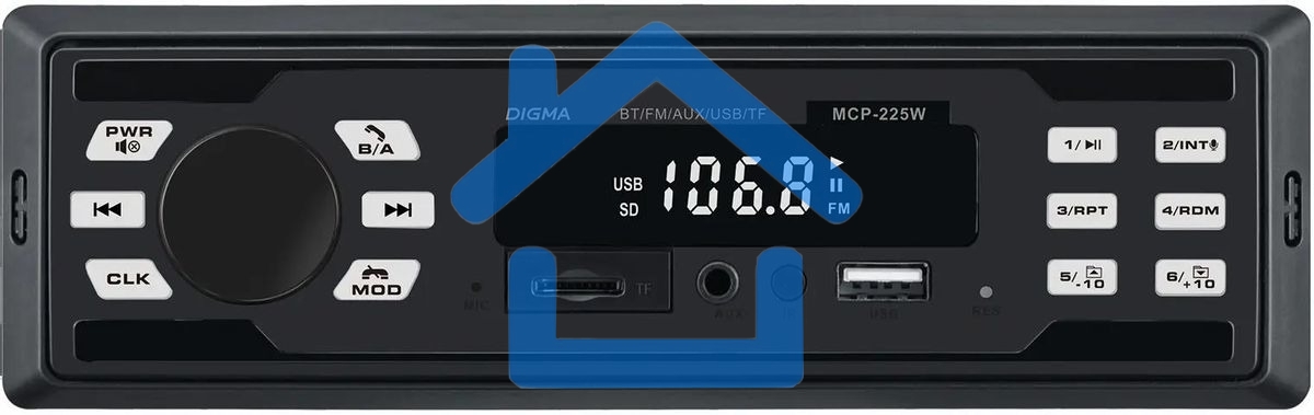 Автомагнитола Digma MCP-225W 1DIN 4x45Вт v5.0 AUX 2