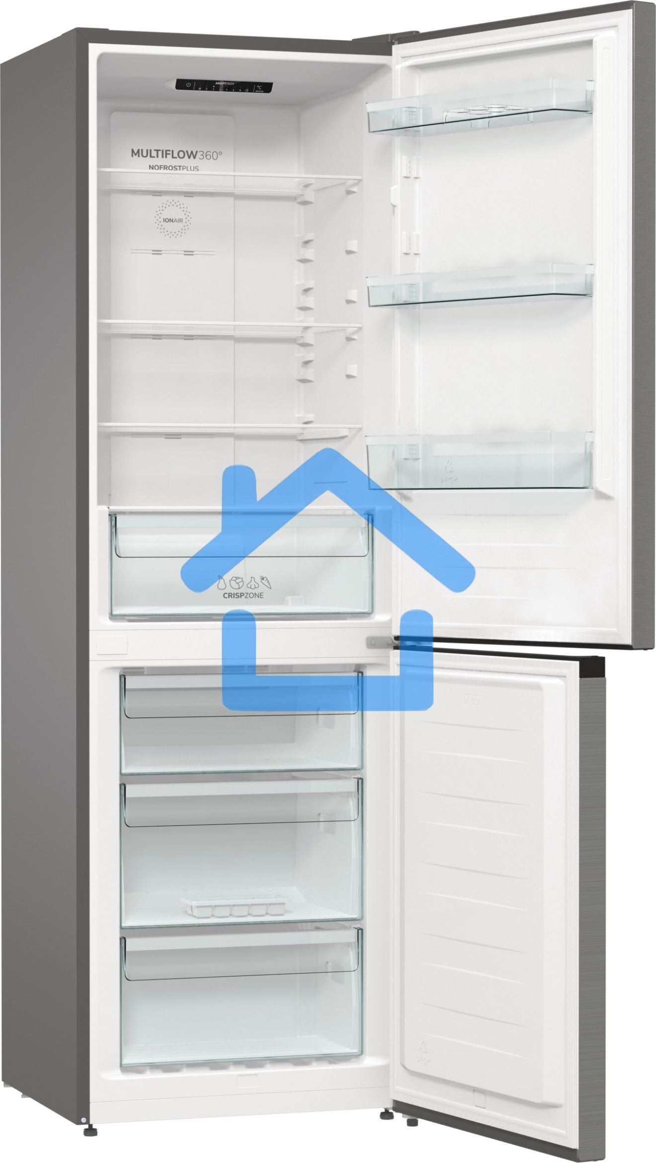 Холодильник Gorenje NRKE62XL серебристый металлик двухкамерный 203/99л морозилка снизу, No Frost