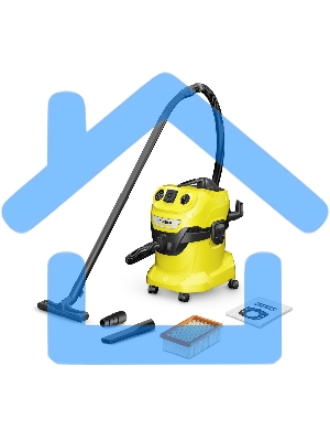 Строительный пылесос Karcher WD 4 P V-20/5/22 желтый, 1000 Вт, уборка сухая/сбор воды/выдув, пылесборник мешок/контейнер, 20 л
