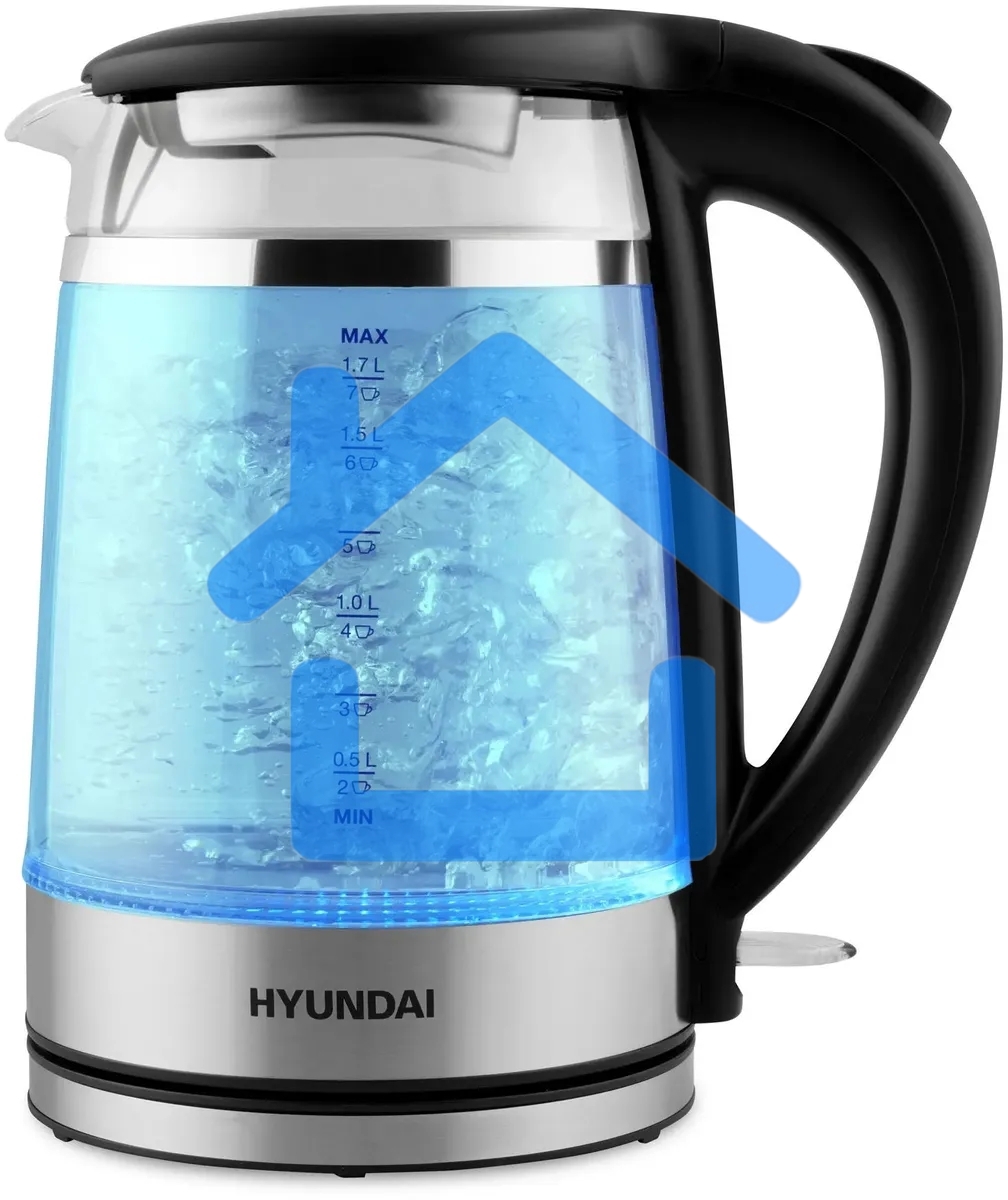 Чайник электрический Hyundai HYK-G3036 1.7л. 2200Вт черный/прозрачный (корпус: стекло)