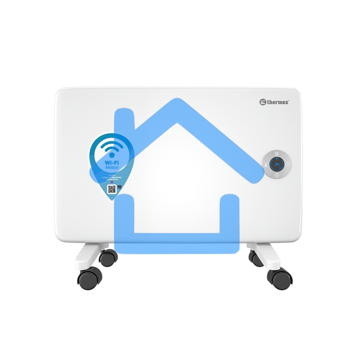 Конвектор Thermex Frame 1000E белый, 1000 Вт, 15 м2, термостат, дисплей, WiFi