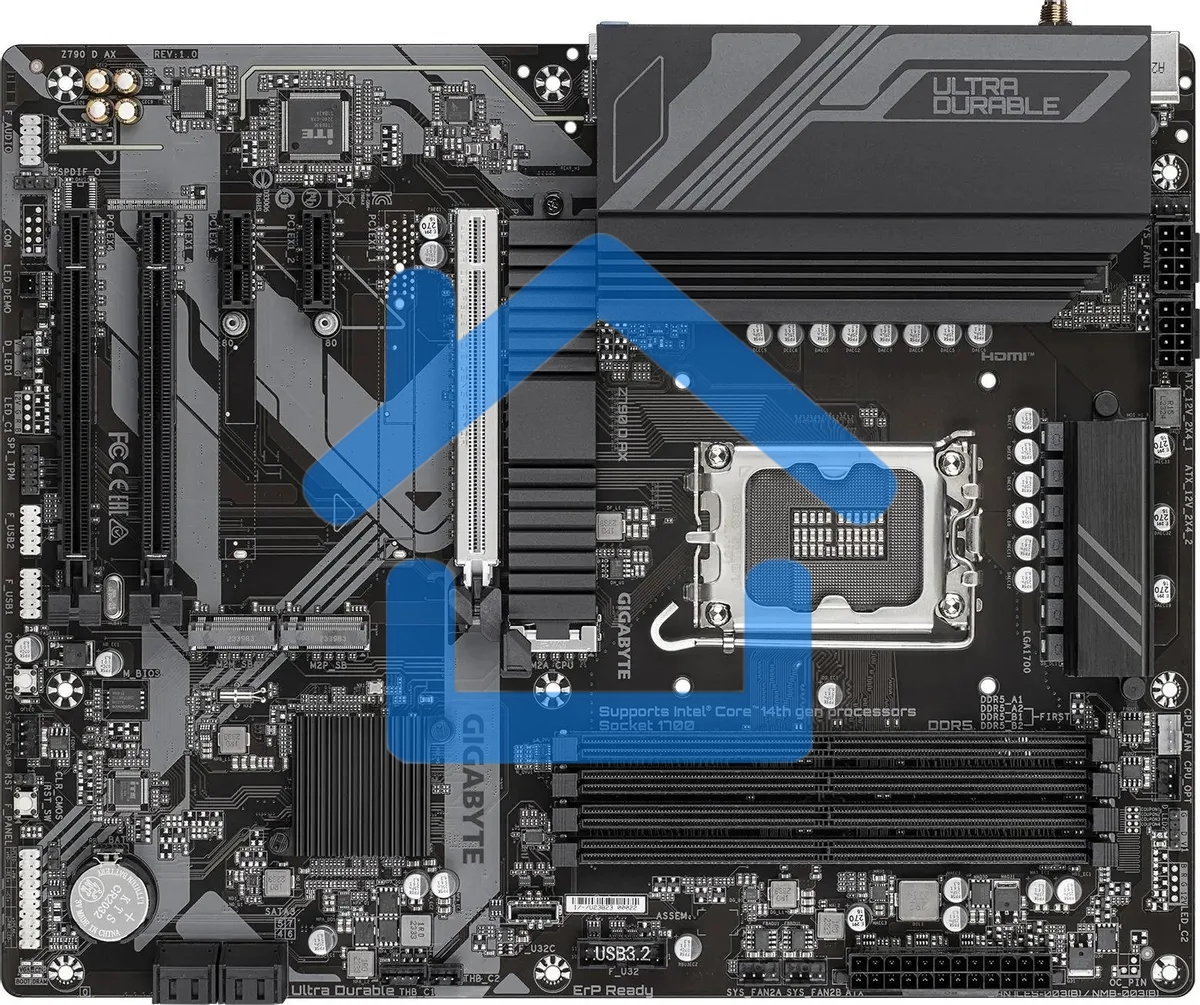 Материнская плата Gigabyte Z790 D AX, LGA 1700, Intel Z790, 4xDDR5, 4xSATA, 3xM.2, 1xPCI-E 5.0 x16, 1xPCI-E 4.0 x4, 2xPCI-E 3.0 x1, 1xHDMI, 1xDP, 1x 2.5Gb LAN, 4xUSB-A 3.2 Gen 1, 1xUSB-A 3.2 Gen 2, 2xUSB-A 2.0, 1xUSB-C 3.2 Gen 2, 3x3.5 мм, 7.1, ATX