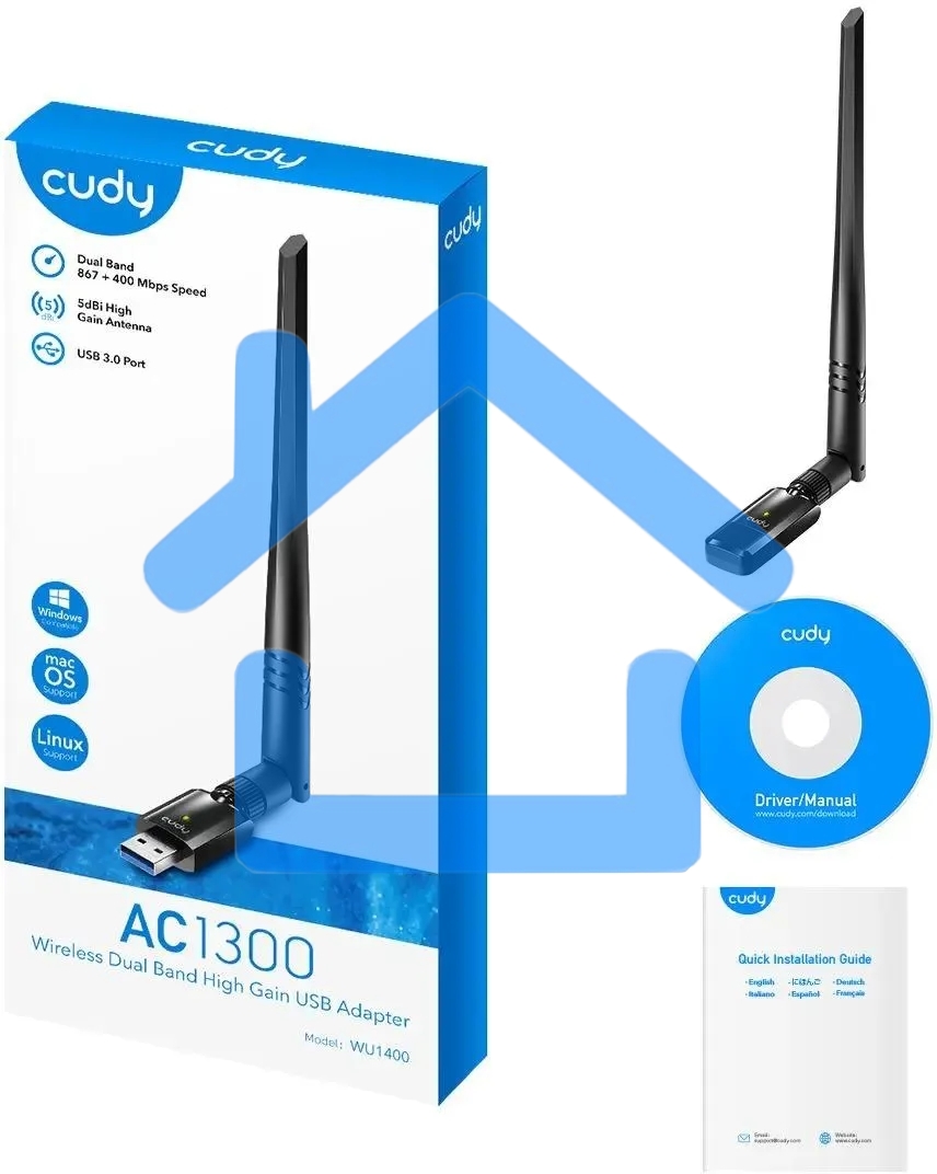 Сетевой адаптер Wi-Fi Cudy WU1400 AC1300 USB 3.0 (ант.внеш.несъем.) 1ант.