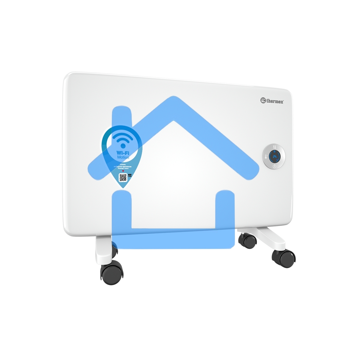 Конвектор Thermex Frame 1000E белый, 1000 Вт, 15 м2, термостат, дисплей, WiFi