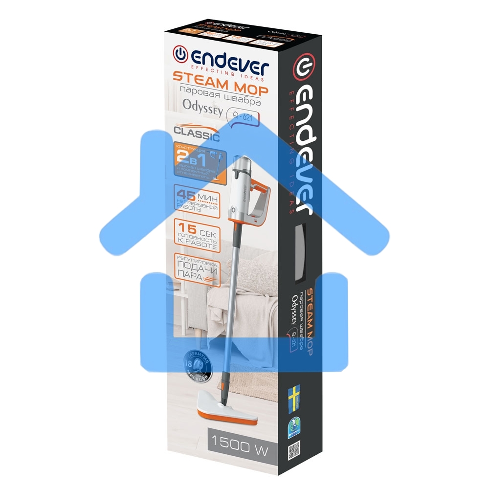 Паровая швабра Endever Odyssey Q-621 белый/оранжевый, 1500 Вт, 0,35 л