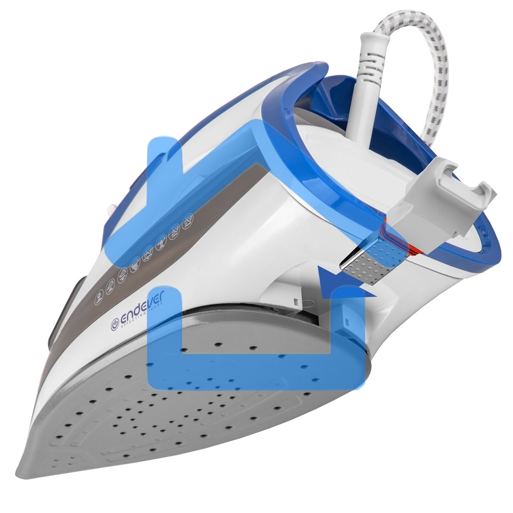 Утюг электрический Endever Delta-231, белый/синий/черный, 3000 Вт, Подача пара до 75 г/мин, Паровой удар до 190 г/мин, 10 шт/уп