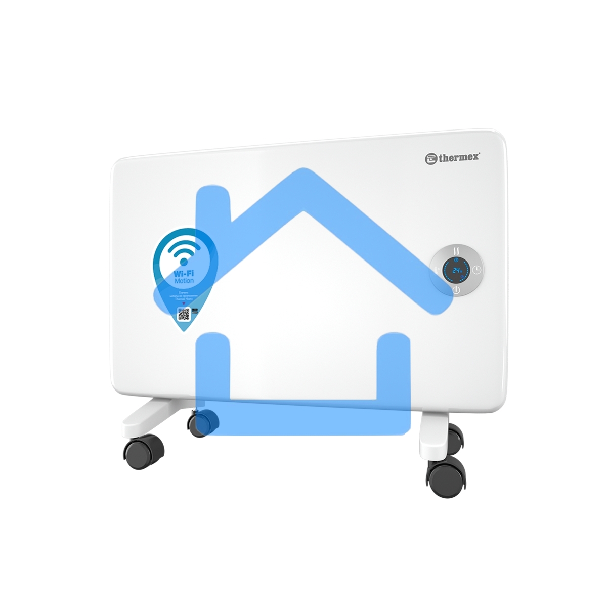 Конвектор Thermex Frame 1000E белый, 1000 Вт, 15 м2, термостат, дисплей, WiFi