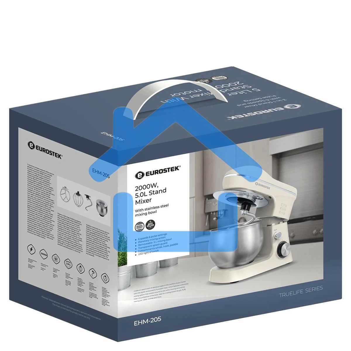 Миксер планетарный Eurostek EHM-205 чаша 5 л, 2000 Вт, бежевый