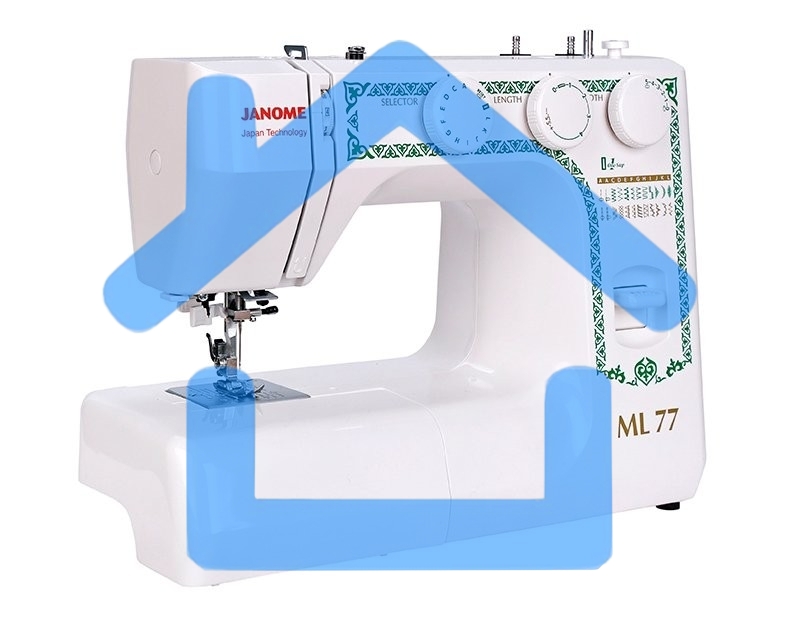 Швейная машина Janome ML 77, 25 операций, петля автомат, вертикальный челнок, нитевдеватель, регулятор длины и ширины строчки, отключение нижнего транспортера