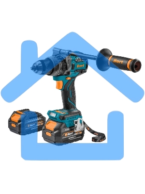 Дрель-шуруповерт Bort BAB-21Ix2Li-XDK, Аккумуляторная, 18В, 2 АКБ, Ударная