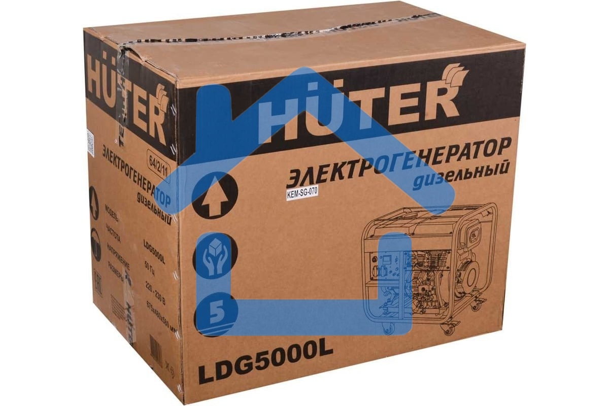 Электрогенератор дизельный Huter LDG 5000L, 3.3 кВт, 82 дБ, 68.7 кг