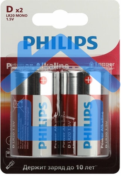 Элемент питания алкалиновый D/LR20 1.5В Power (блист. 2шт) Philips Б0062732