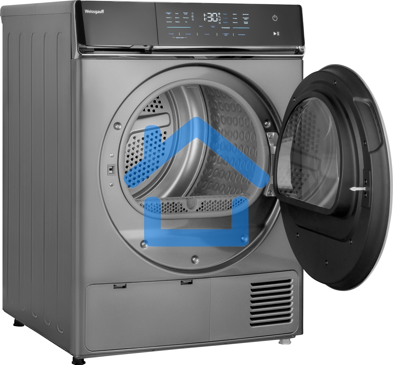 Сушильная машина Weissgauff WD 879 Diamond Heat Pump серый/черный, 8 кг, сушка - конденсационная (тепловой насос), программ - 15, 59.8 x 84.5 x 65.2 см