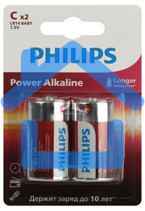 Элемент питания алкалиновый C/LR14 1.5В Power (блист. 2шт) Philips Б0062687