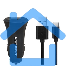 Автомобильная зарядка (от прикуривателя) MORE CHOICE (4627151192147) AC23a АЗУ 2USB 2.4A для Type-C черный