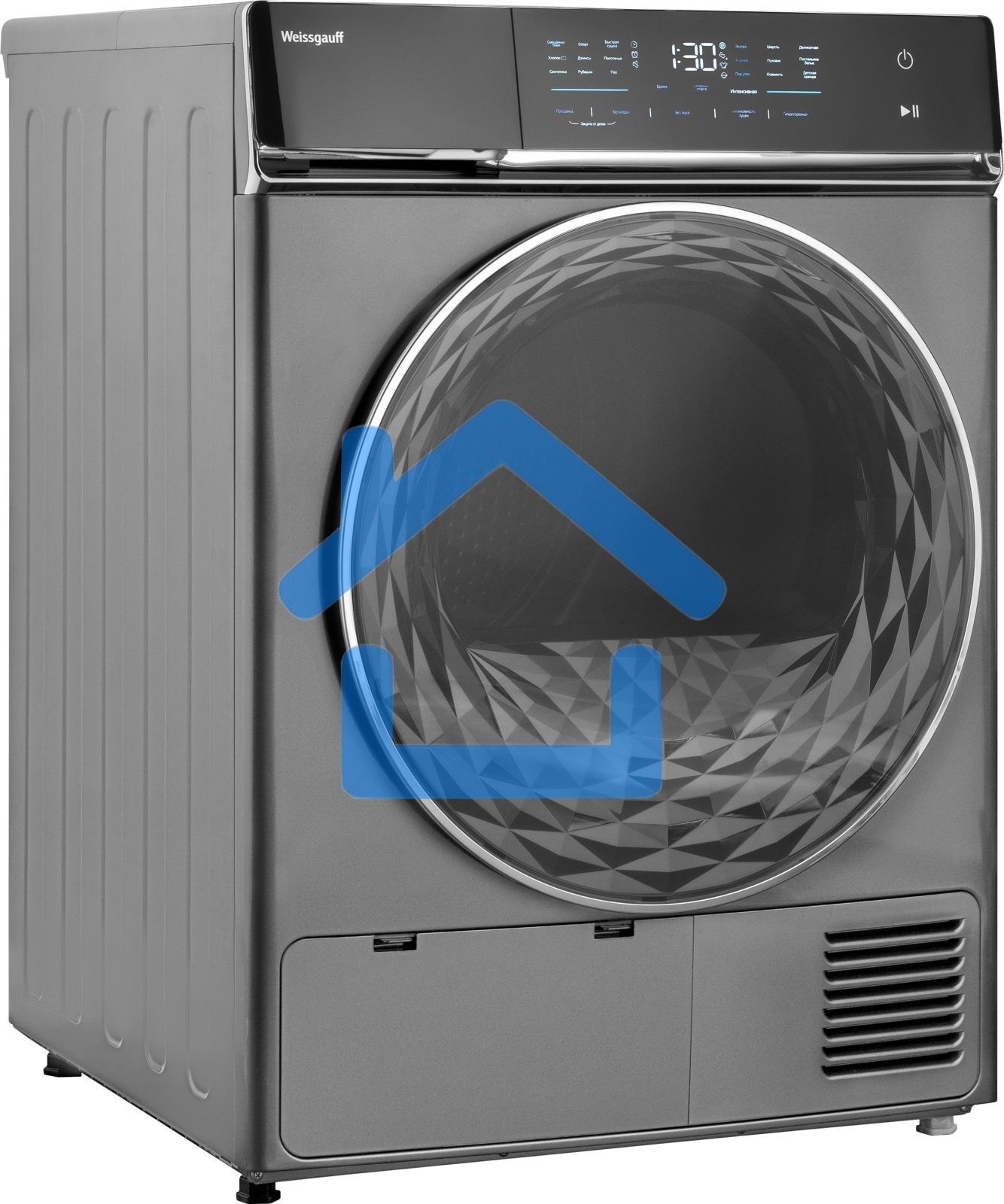 Сушильная машина Weissgauff WD 879 Diamond Heat Pump серый/черный, 8 кг, сушка - конденсационная (тепловой насос), программ - 15, 59.8 x 84.5 x 65.2 см