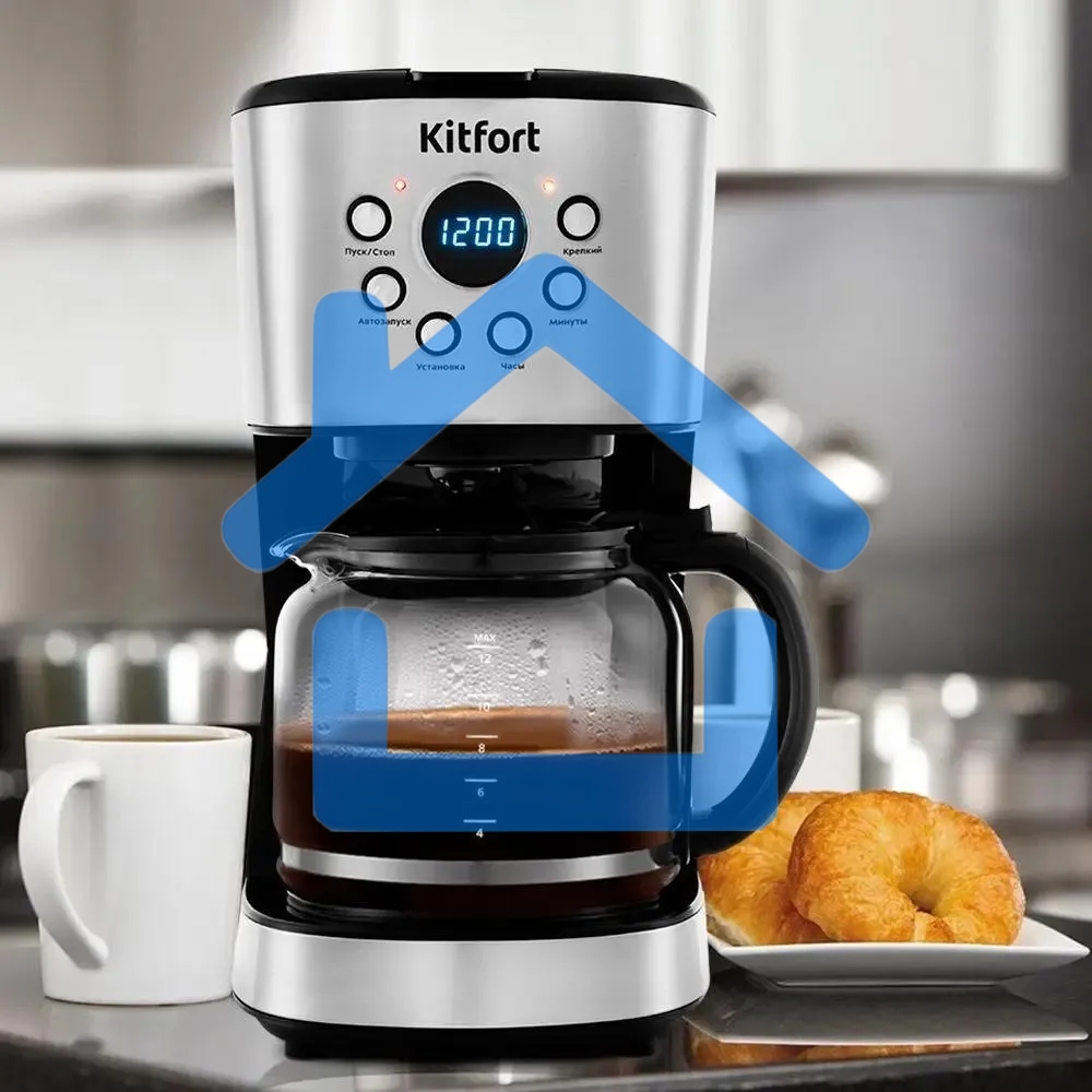 Кофеварка капельная Kitfort КТ-728 черный/серебристый, исп. кофе - молотый, 1.5 л, 900 Вт