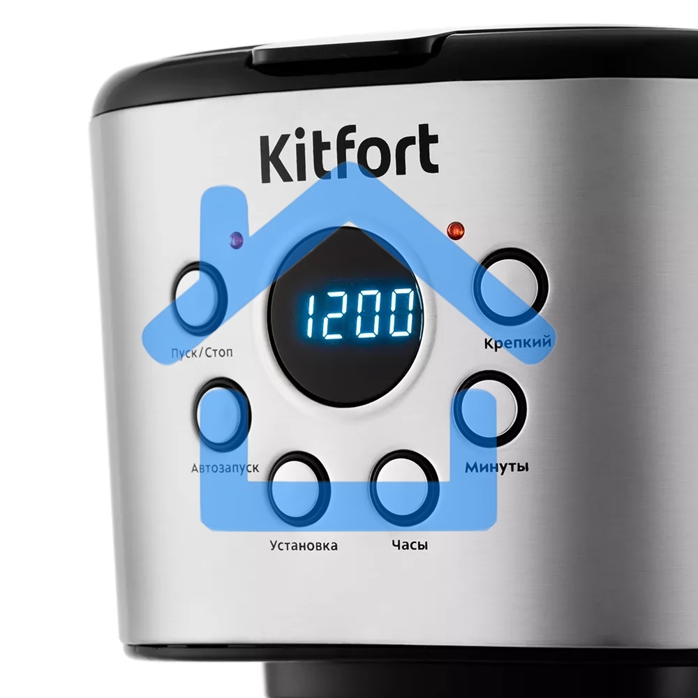 Кофеварка капельная Kitfort КТ-728 черный/серебристый, исп. кофе - молотый, 1.5 л, 900 Вт