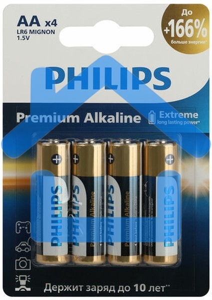 Элемент питания алкалиновый AA/LR6 1.5В Premium (блист. 4шт) Philips Б0062753