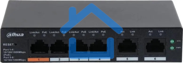 Коммутатор Dahua DH-CS4006-4GT-60 (L2) 4x1Гбит/с 2xКомбо(1000BASE-T/SFP) 60W управляемый