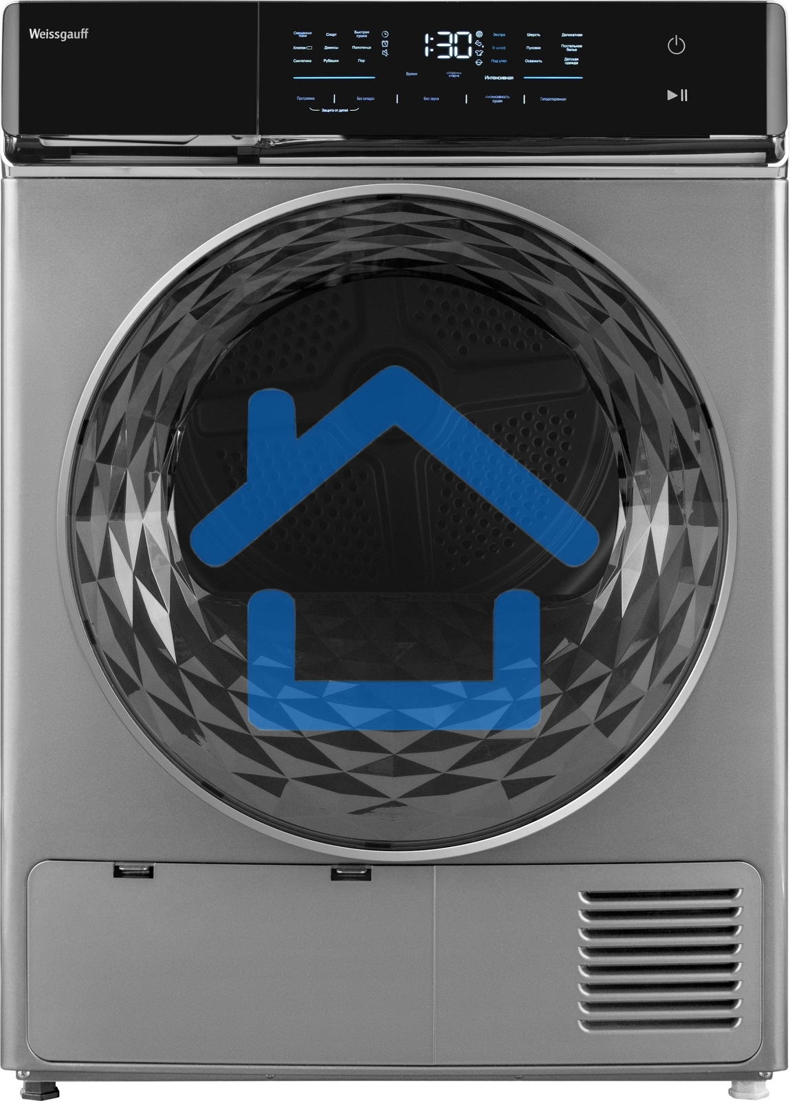 Сушильная машина Weissgauff WD 879 Diamond Heat Pump серый/черный, 8 кг, сушка - конденсационная (тепловой насос), программ - 15, 59.8 x 84.5 x 65.2 см