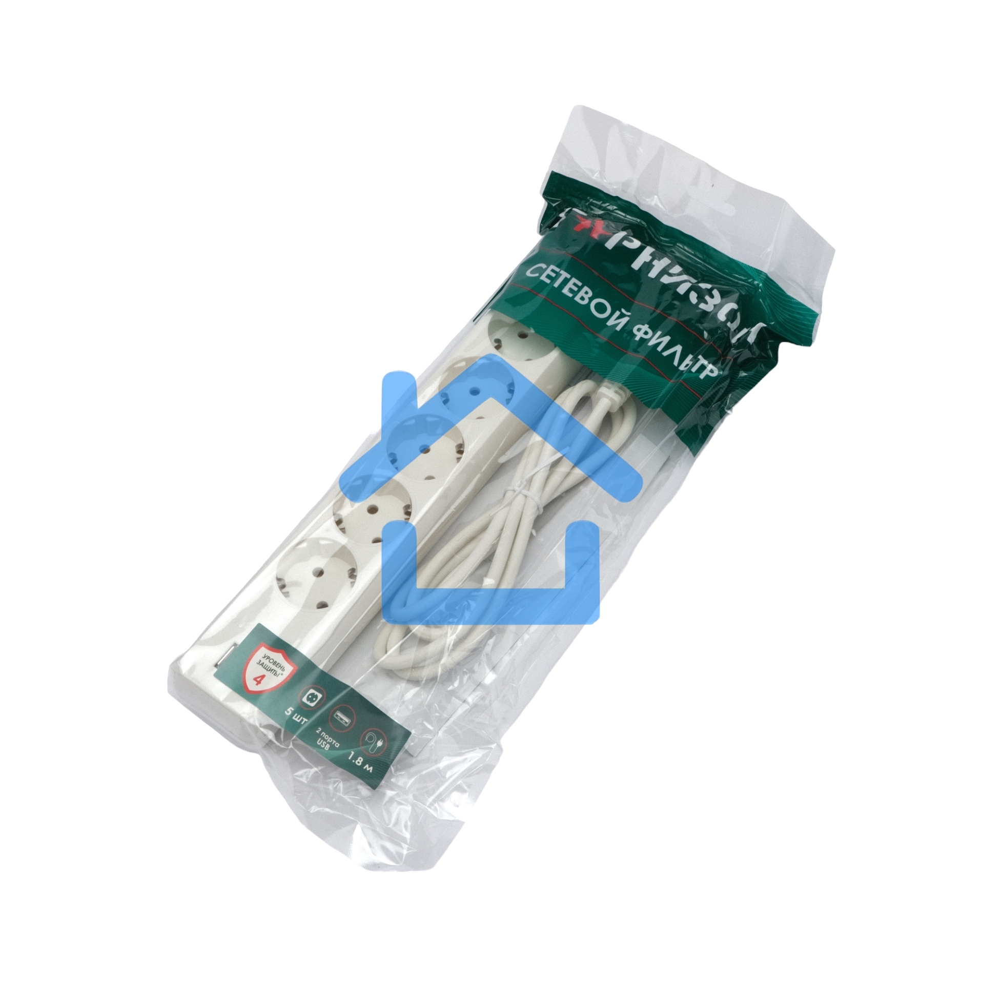 Сетевой фильтр Гарнизон 5р, 10А, 2xUSB, 1.8м, ур.защиты 4, белый, пакет