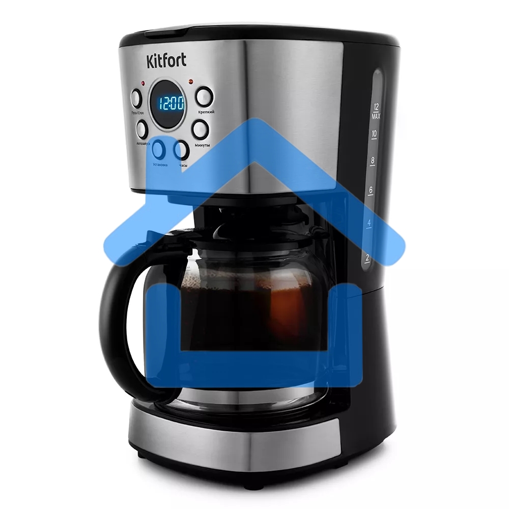 Кофеварка капельная Kitfort КТ-728 черный/серебристый, исп. кофе - молотый, 1.5 л, 900 Вт